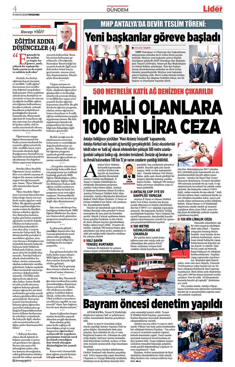 21 M A Y I S 2026 L İ D E R G A Z E T E A N T A L Y A 4