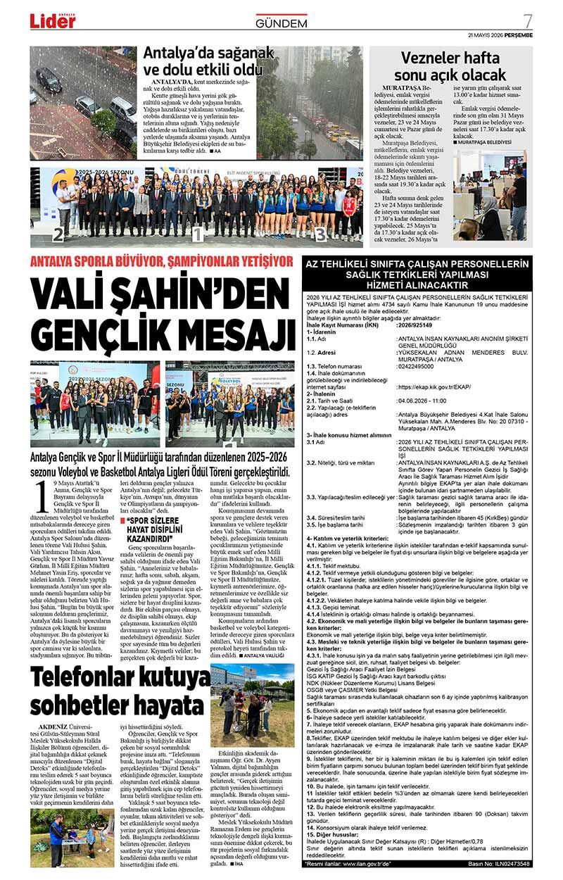 21 M A Y I S 2026 L İ D E R G A Z E T E A N T A L Y A 7