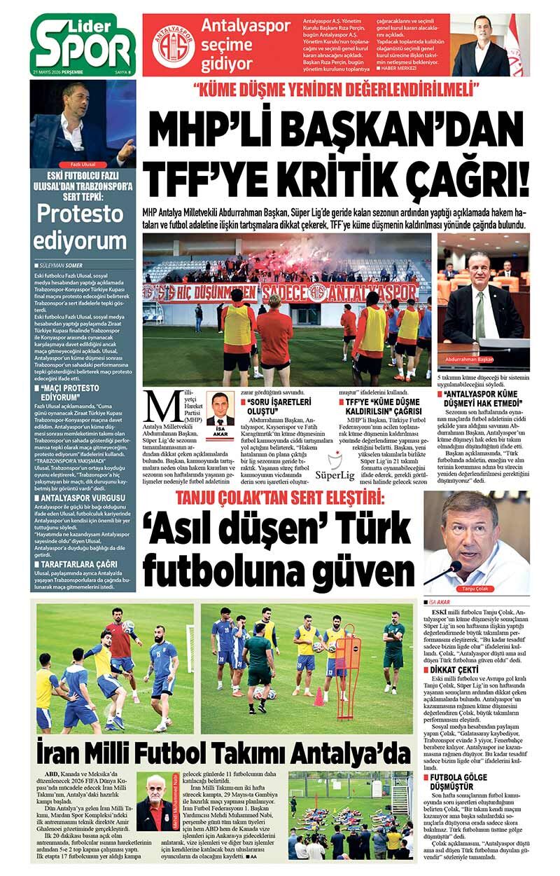 21 M A Y I S 2026 L İ D E R G A Z E T E A N T A L Y A 8