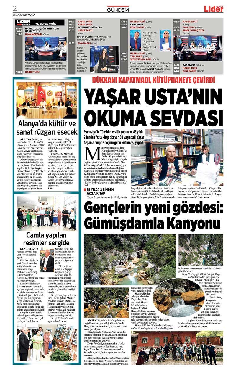 22 M A Y I S 2026 L İ D E R G A Z E T E A N T A L Y A 2