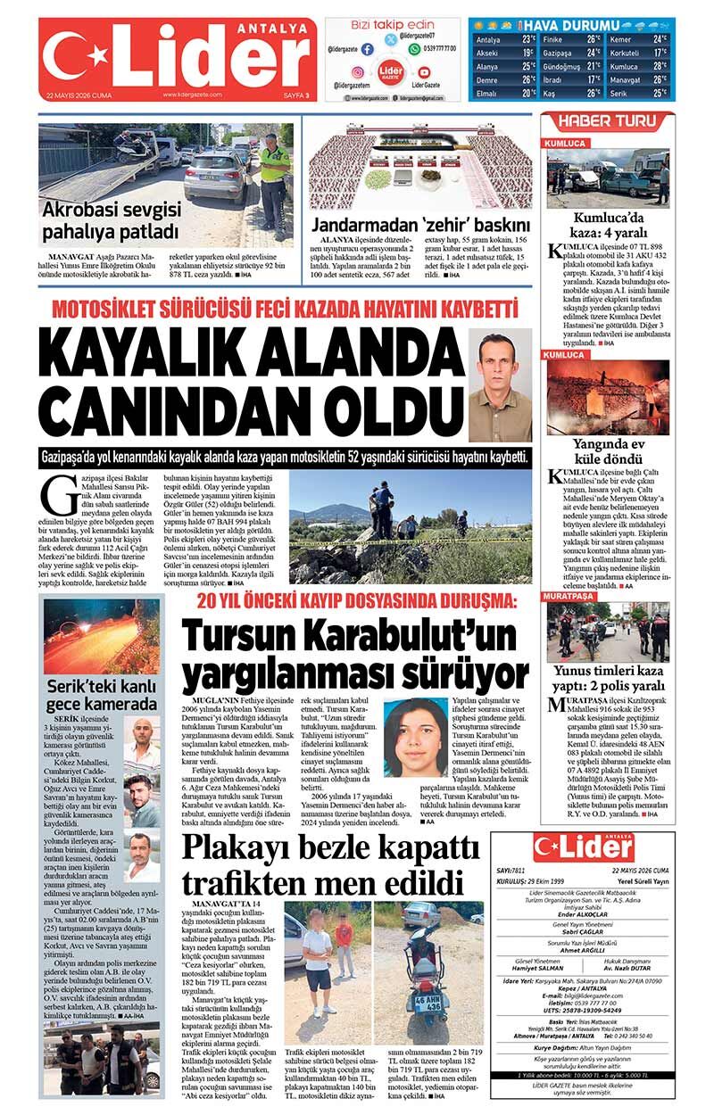 22 M A Y I S 2026 L İ D E R G A Z E T E A N T A L Y A 3