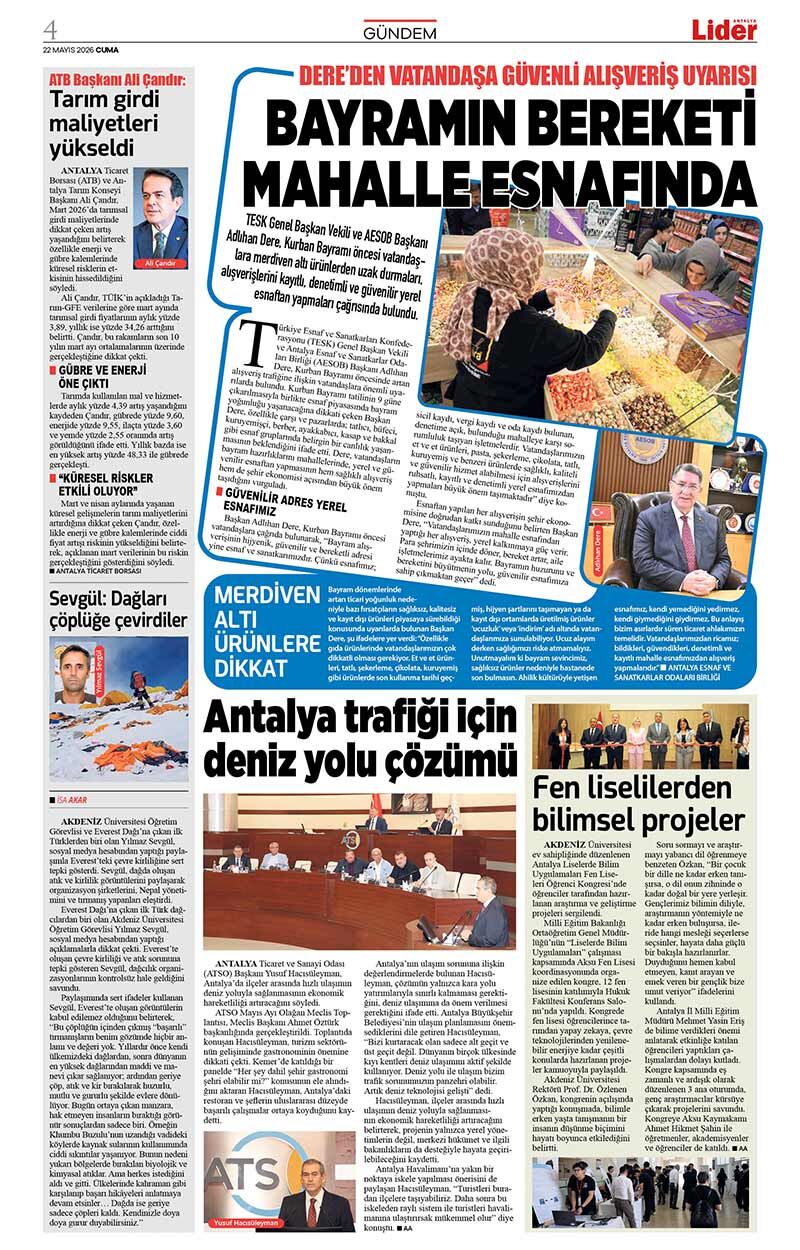 22 M A Y I S 2026 L İ D E R G A Z E T E A N T A L Y A 4