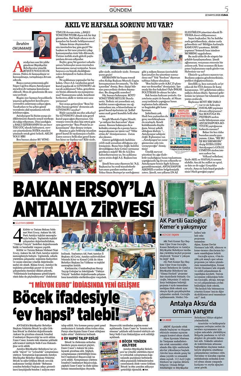 22 M A Y I S 2026 L İ D E R G A Z E T E A N T A L Y A 5