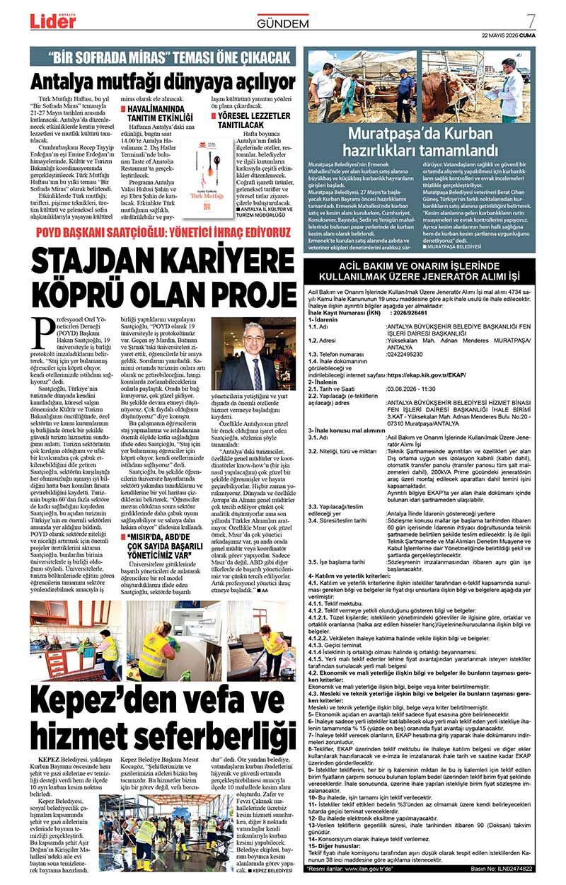 22 M A Y I S 2026 L İ D E R G A Z E T E A N T A L Y A 7