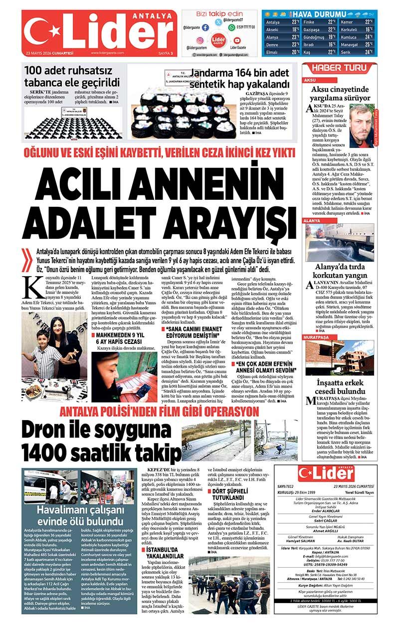 23 M A Y I S 2026 L İ D E R G A Z E T E A N T A L Y A 3