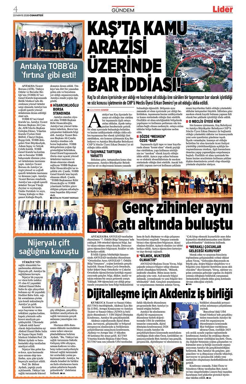 23 M A Y I S 2026 L İ D E R G A Z E T E A N T A L Y A 4