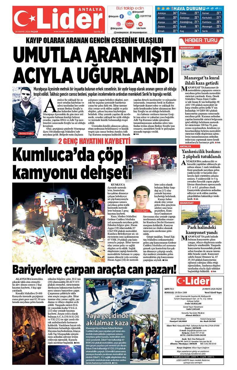24 M A Y I S 2026 L İ D E R G A Z E T E A N T A L Y A 3