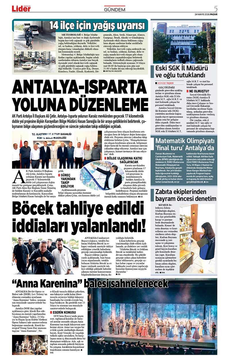 24 M A Y I S 2026 L İ D E R G A Z E T E A N T A L Y A 5
