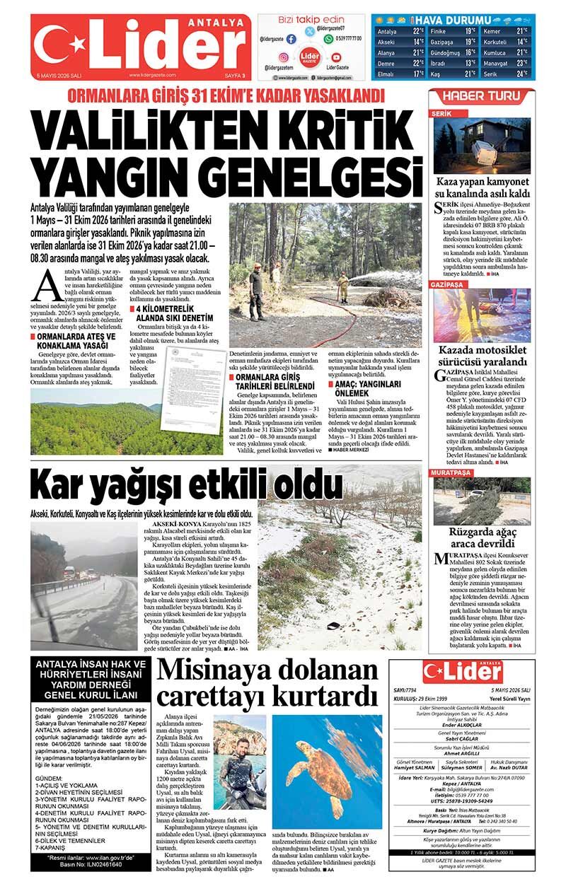 5 M A Y I S 2026 L İ D E R G A Z E T E A N T A L Y A 3
