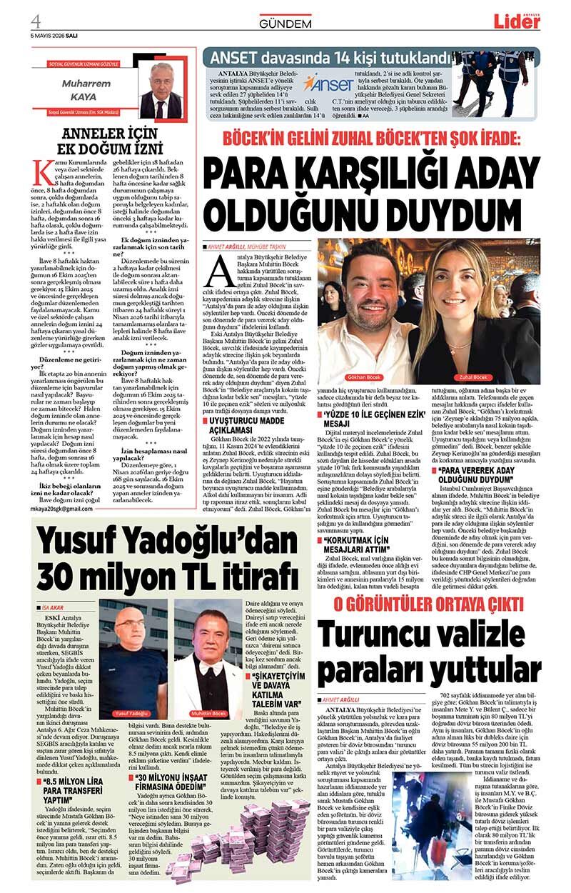5 M A Y I S 2026 L İ D E R G A Z E T E A N T A L Y A 4