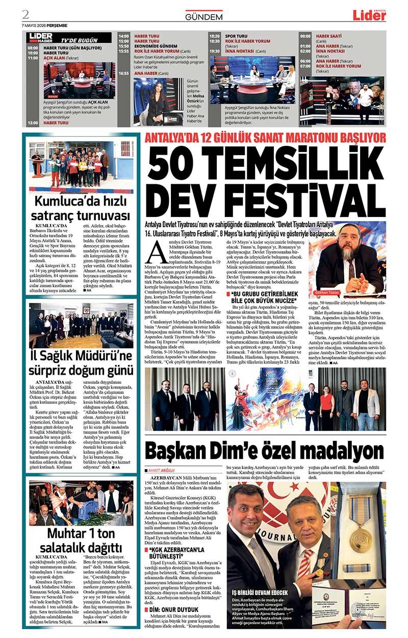7 M A Y I S 2026 L İ D E R G A Z E T E A N T A L Y A 2