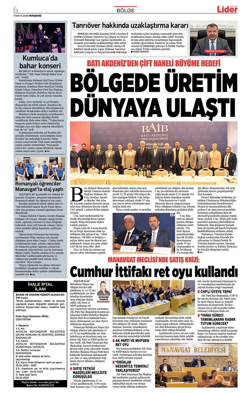 7 M A Y I S 2026 L İ D E R G A Z E T E A N T A L Y A 6