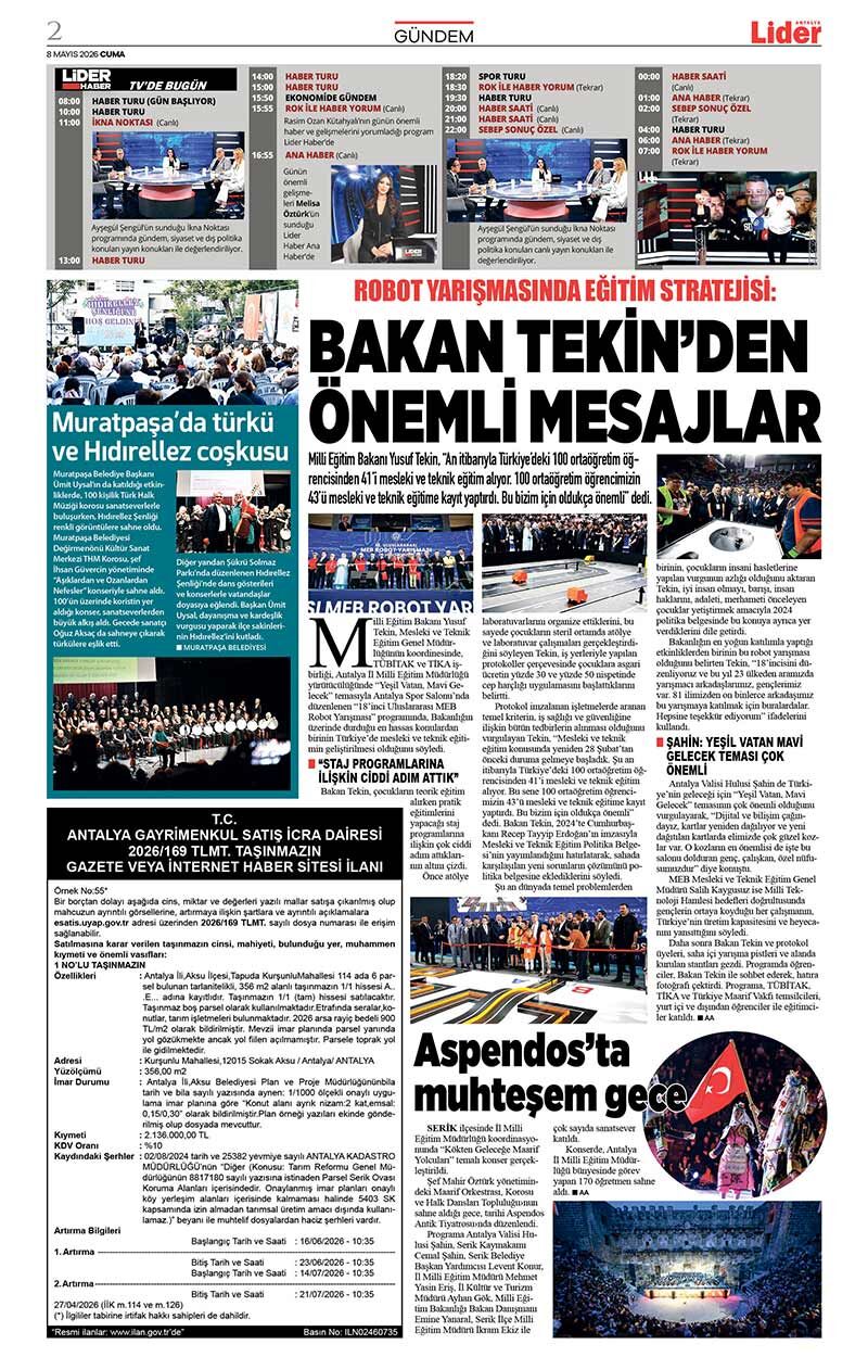 8 M A Y I S 2026 L İ D E R G A Z E T E A N T A L Y A 2