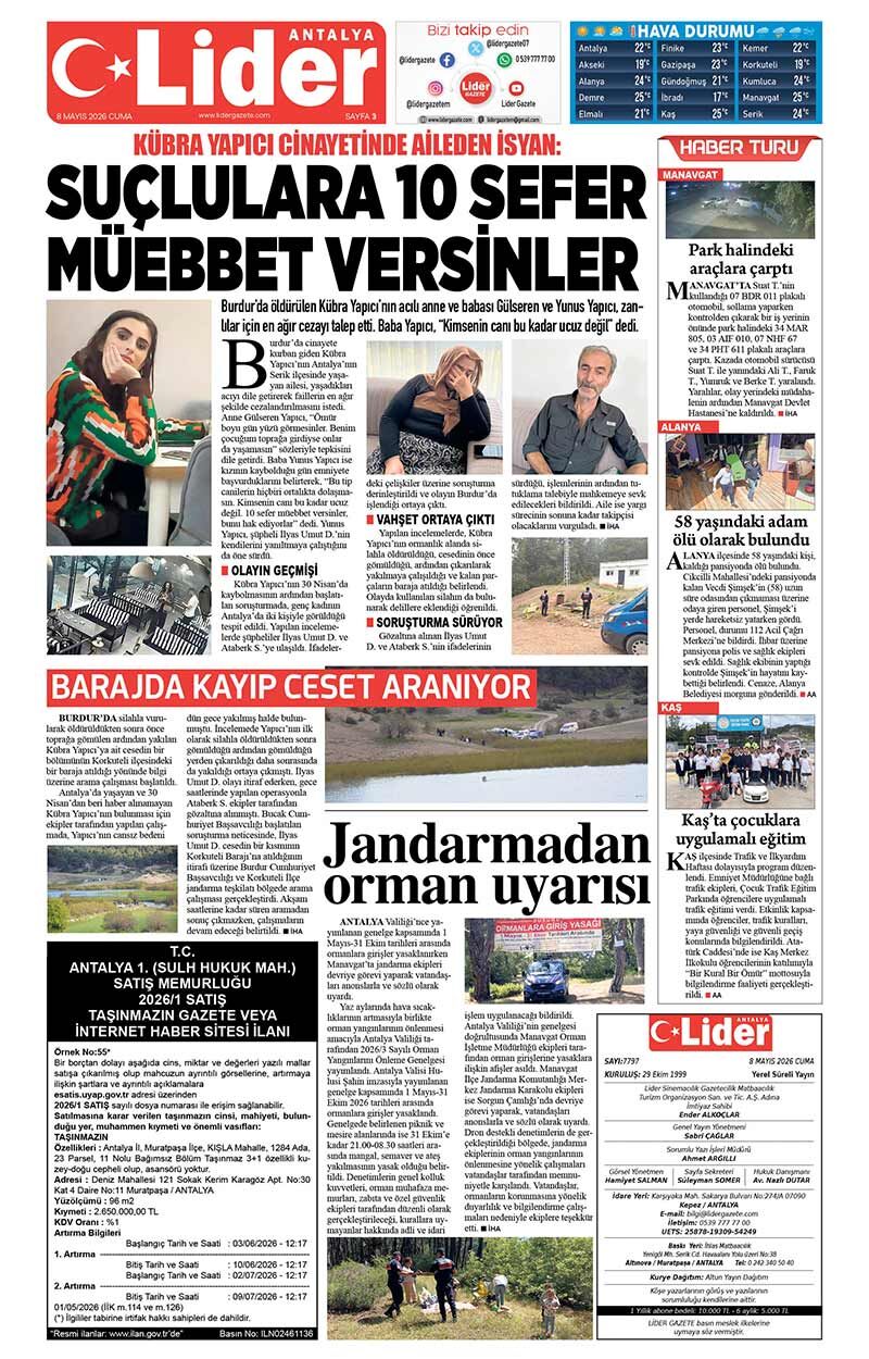 8 M A Y I S 2026 L İ D E R G A Z E T E A N T A L Y A 3