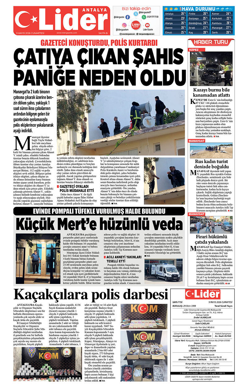 9 M A Y I S 2026 L İ D E R G A Z E T E A N T A L Y A 3