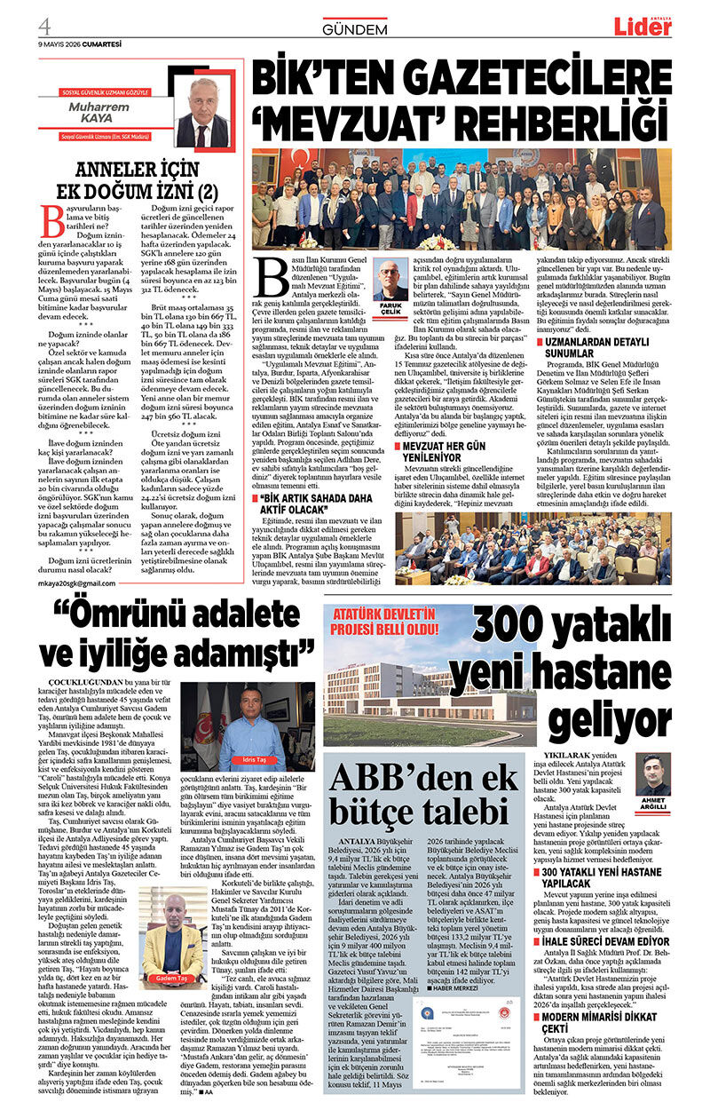9 M A Y I S 2026 L İ D E R G A Z E T E A N T A L Y A 4