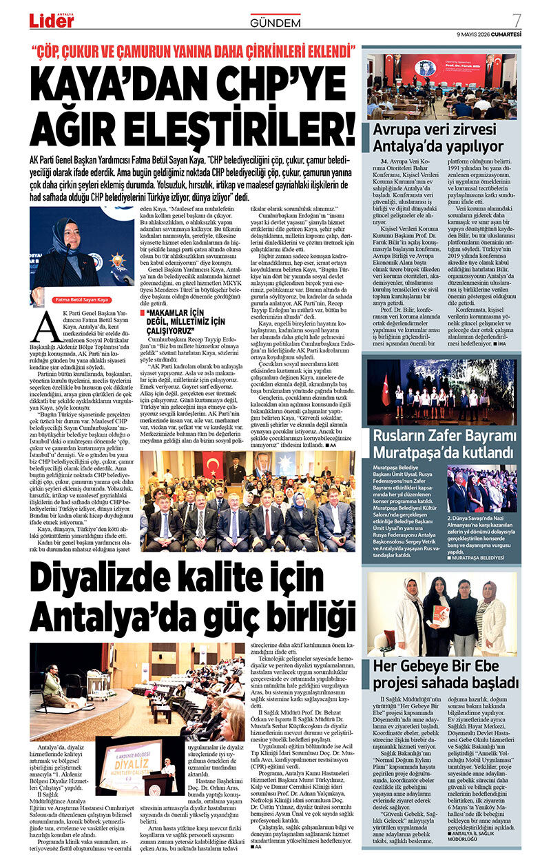 9 M A Y I S 2026 L İ D E R G A Z E T E A N T A L Y A 7