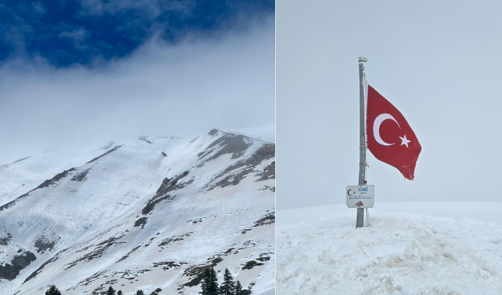 Uludağ’da Mayısta Kar Sürprizi 2 Metre Karda Türk Bayrağı Dalgalandı