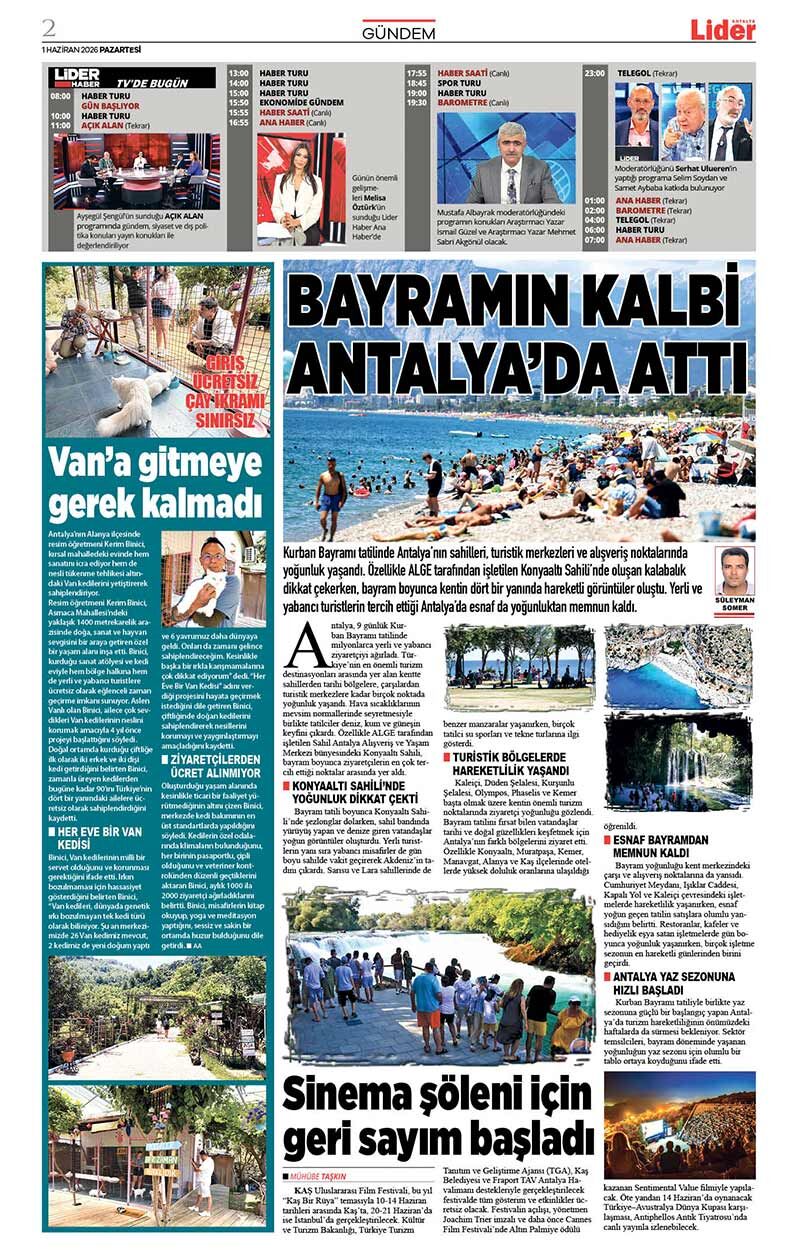 1 H A Z İ R A N 2026 L İ D E R G A Z E T E A N T A L Y A 2