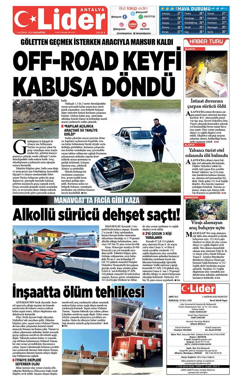 1 H A Z İ R A N 2026 L İ D E R G A Z E T E A N T A L Y A 3