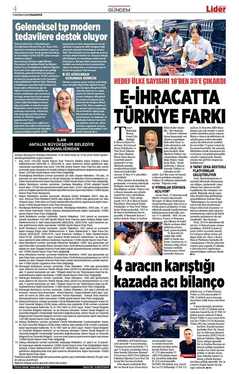 1 H A Z İ R A N 2026 L İ D E R G A Z E T E A N T A L Y A 4