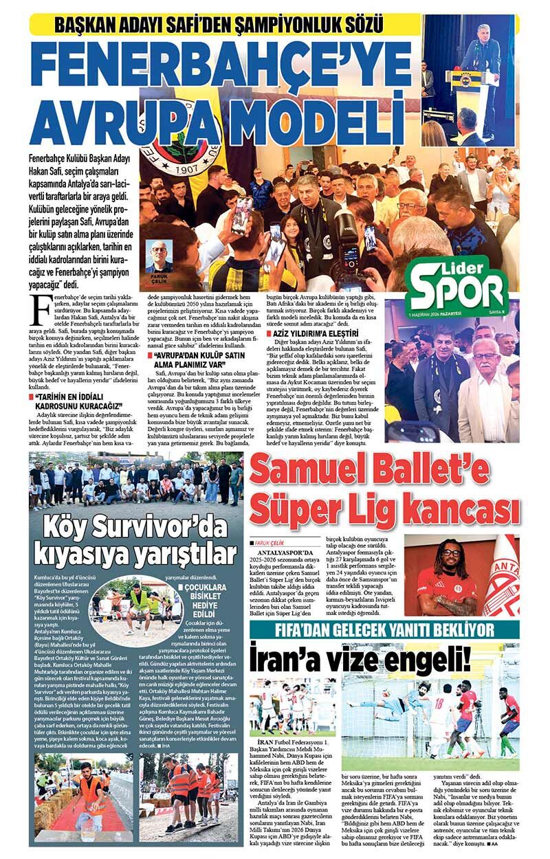 1 H A Z İ R A N 2026 L İ D E R G A Z E T E A N T A L Y A 8