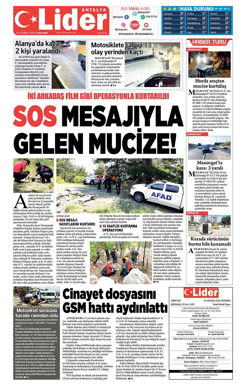 10 H A Z İ R A N 2026 L İ D E R G A Z E T E A N T A L Y A 3