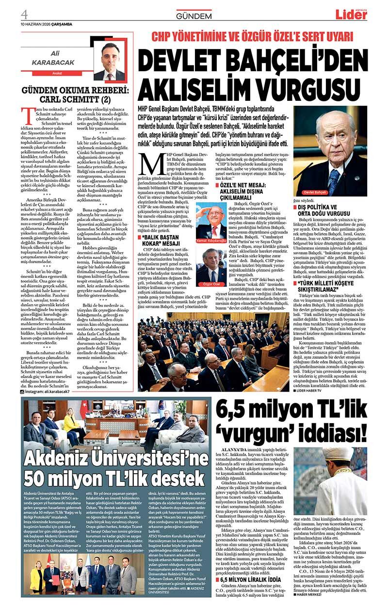 10 H A Z İ R A N 2026 L İ D E R G A Z E T E A N T A L Y A 4