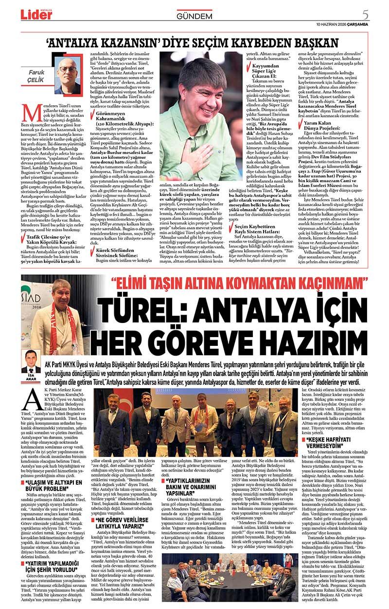 10 H A Z İ R A N 2026 L İ D E R G A Z E T E A N T A L Y A 5