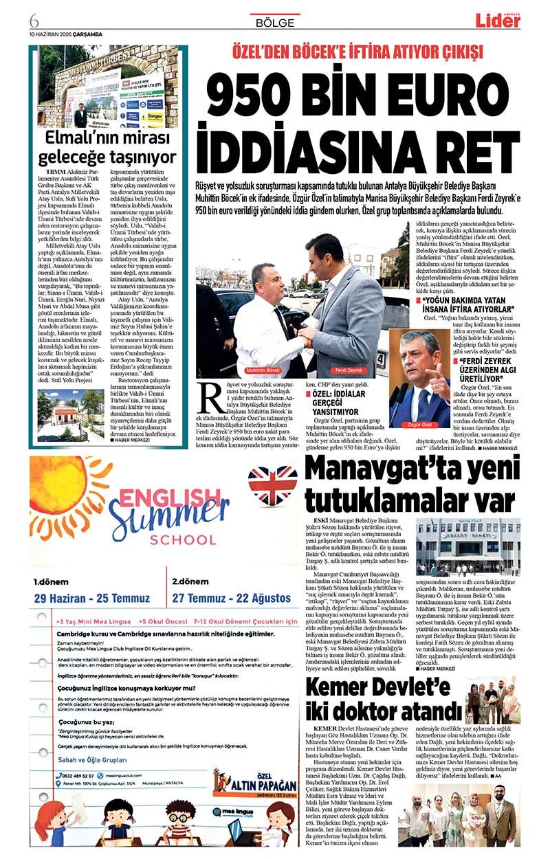 10 H A Z İ R A N 2026 L İ D E R G A Z E T E A N T A L Y A 6