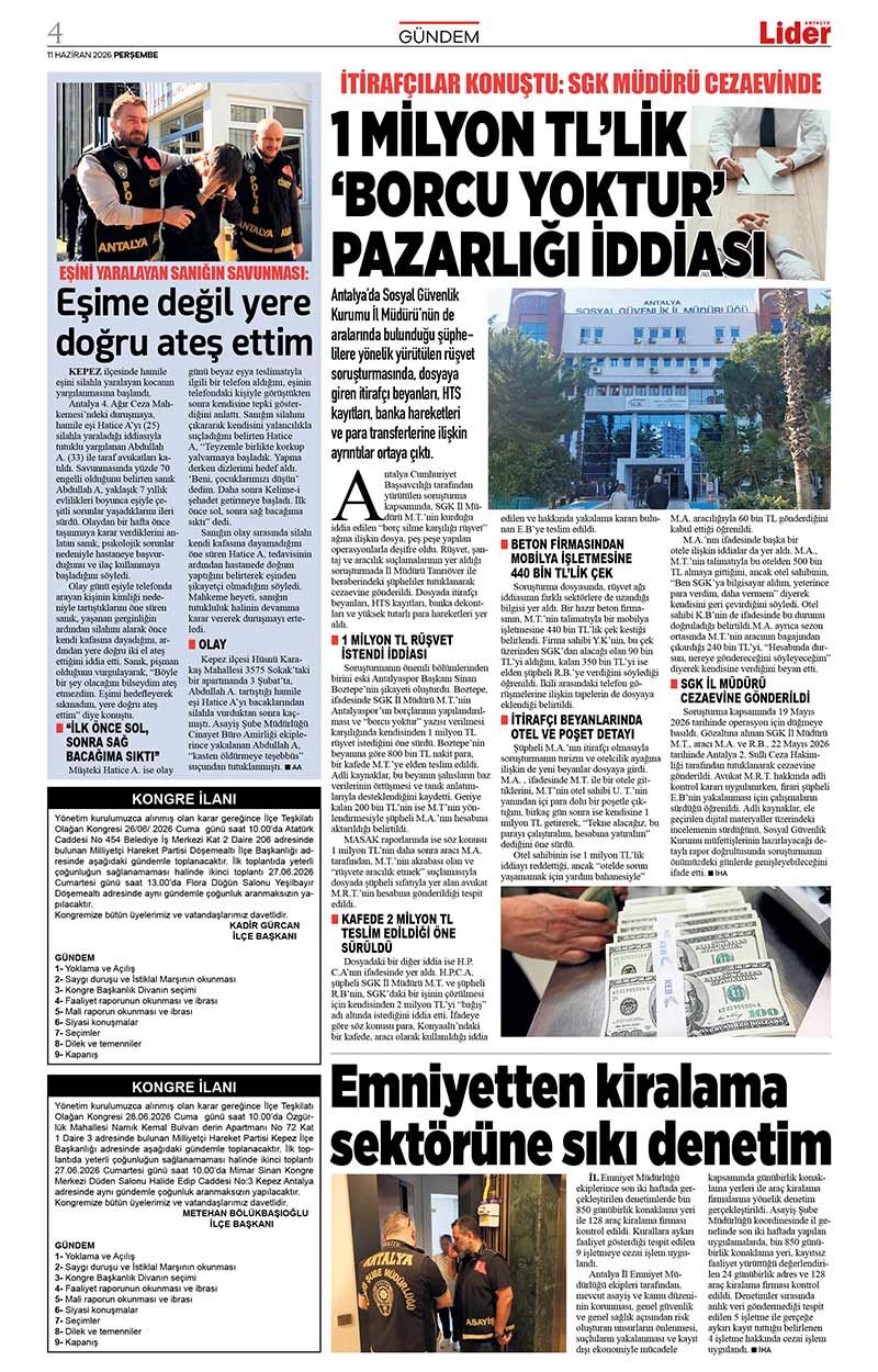 11 H A Z İ R A N 2026 L İ D E R G A Z E T E A N T A L Y A 4
