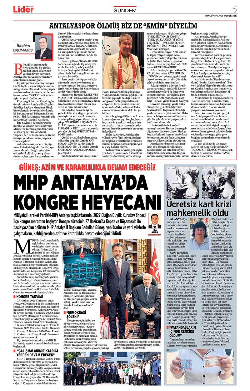 11 H A Z İ R A N 2026 L İ D E R G A Z E T E A N T A L Y A 5