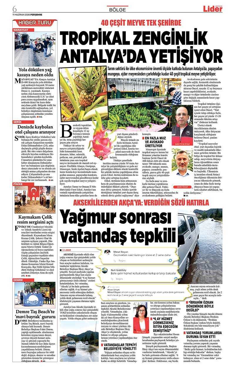 11 H A Z İ R A N 2026 L İ D E R G A Z E T E A N T A L Y A 6