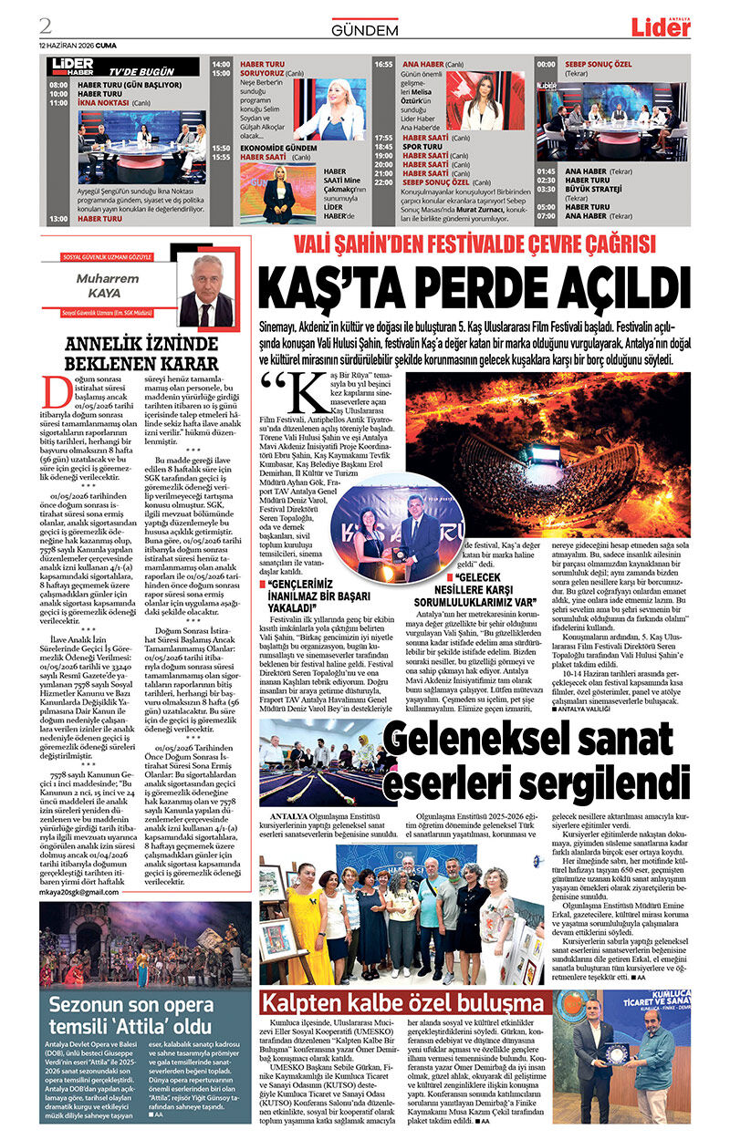 12 H A Z İ R A N 2026 L İ D E R G A Z E T E A N T A L Y A 2