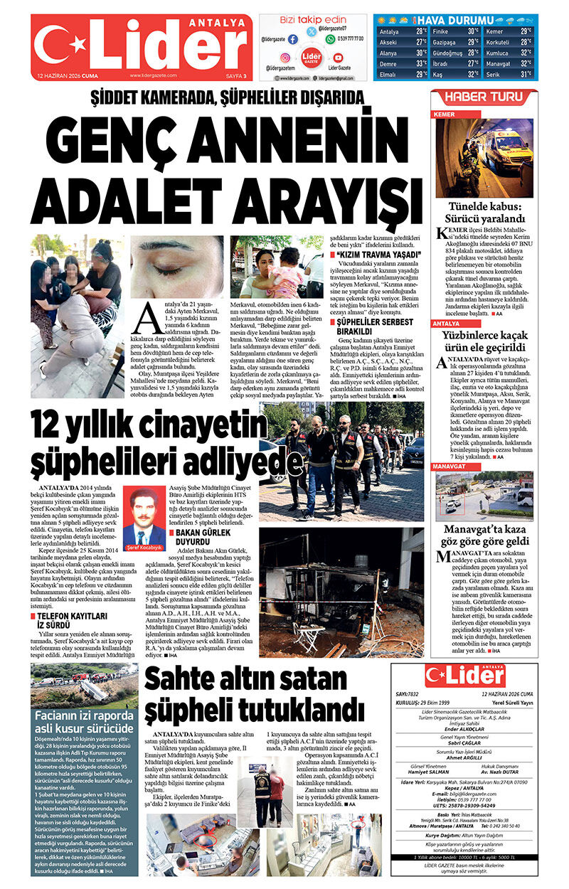 12 H A Z İ R A N 2026 L İ D E R G A Z E T E A N T A L Y A 3
