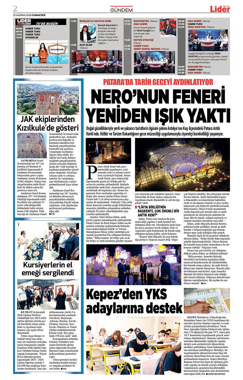 13 H A Z İ R A N 2026 L İ D E R G A Z E T E A N T A L Y A 2