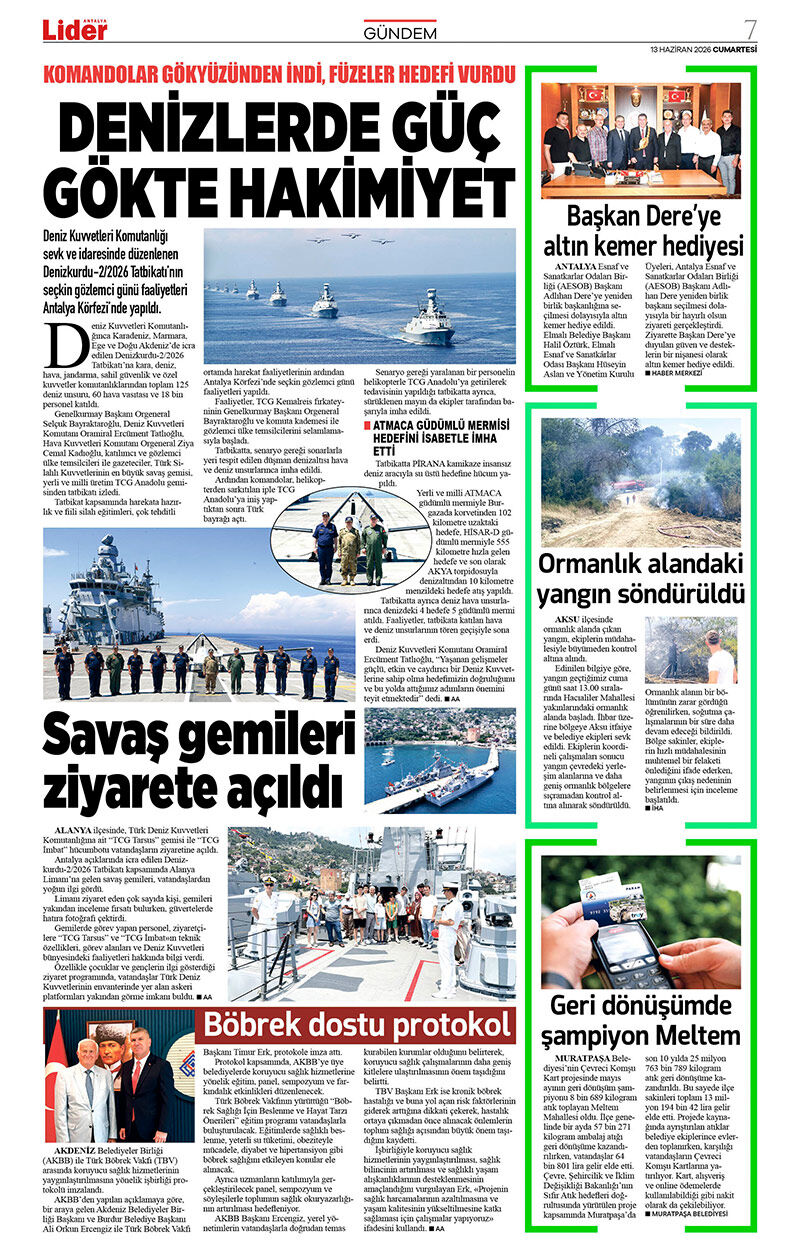 13 H A Z İ R A N 2026 L İ D E R G A Z E T E A N T A L Y A 7