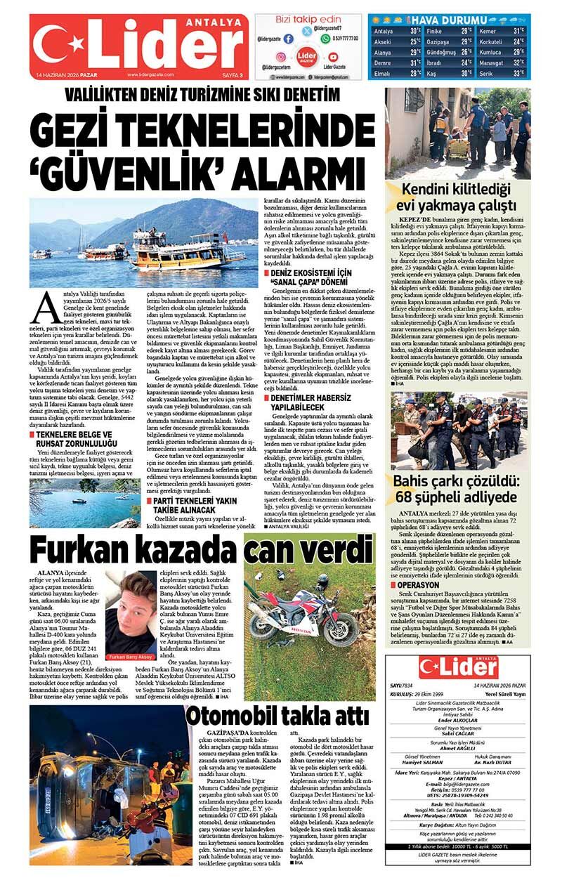 14 H A Z İ R A N 2026 L İ D E R G A Z E T E A N T A L Y A 3