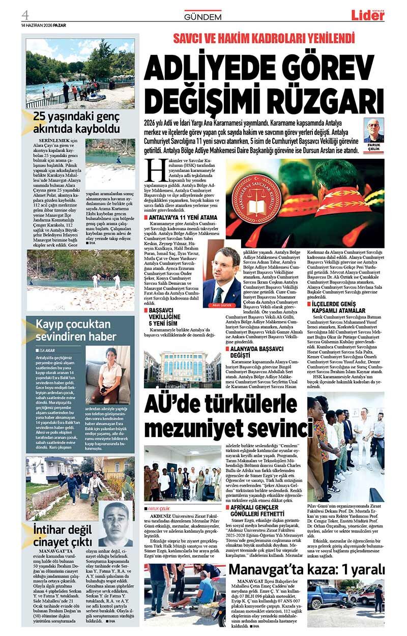 14 H A Z İ R A N 2026 L İ D E R G A Z E T E A N T A L Y A 4