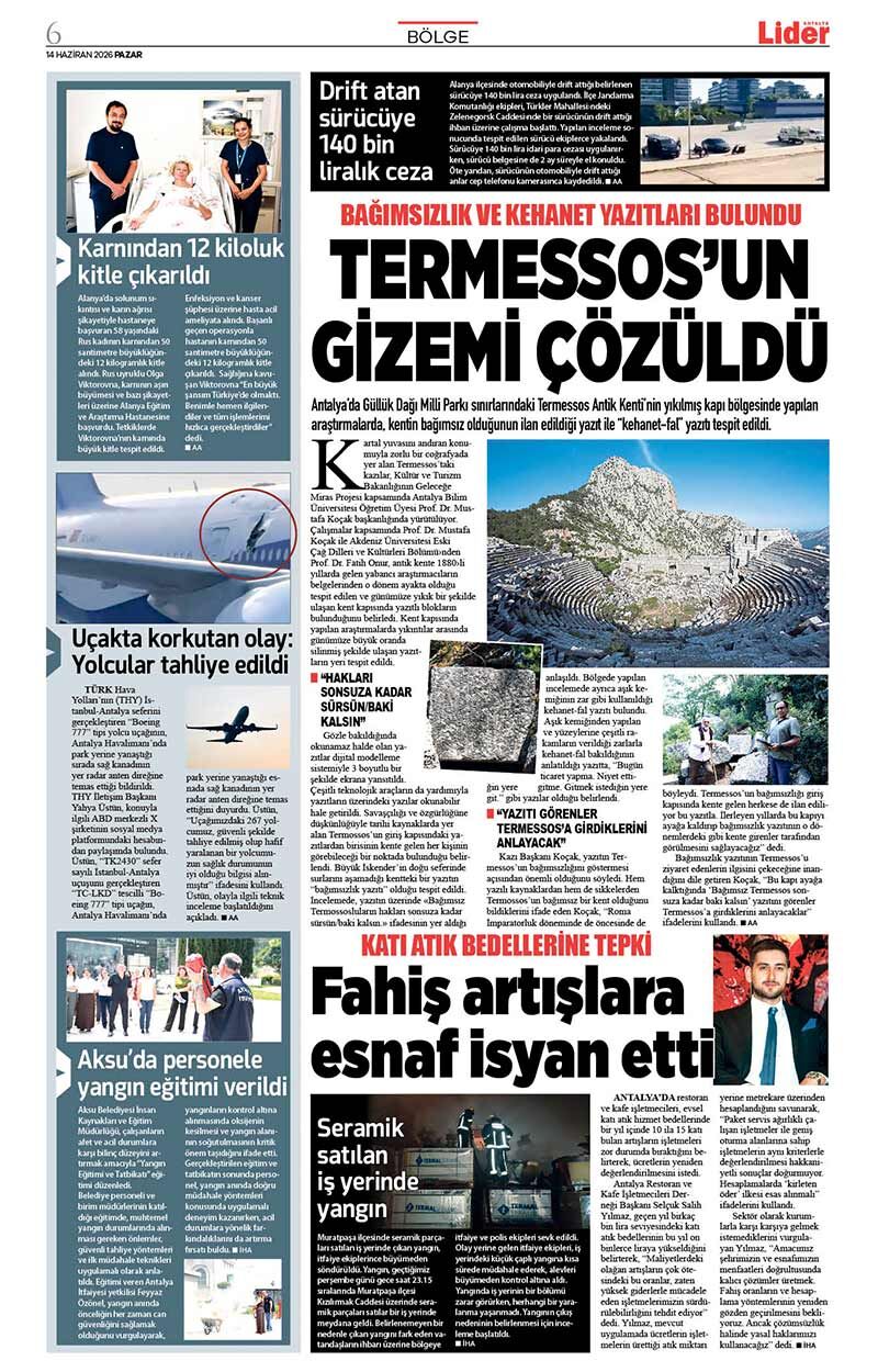 14 H A Z İ R A N 2026 L İ D E R G A Z E T E A N T A L Y A 6