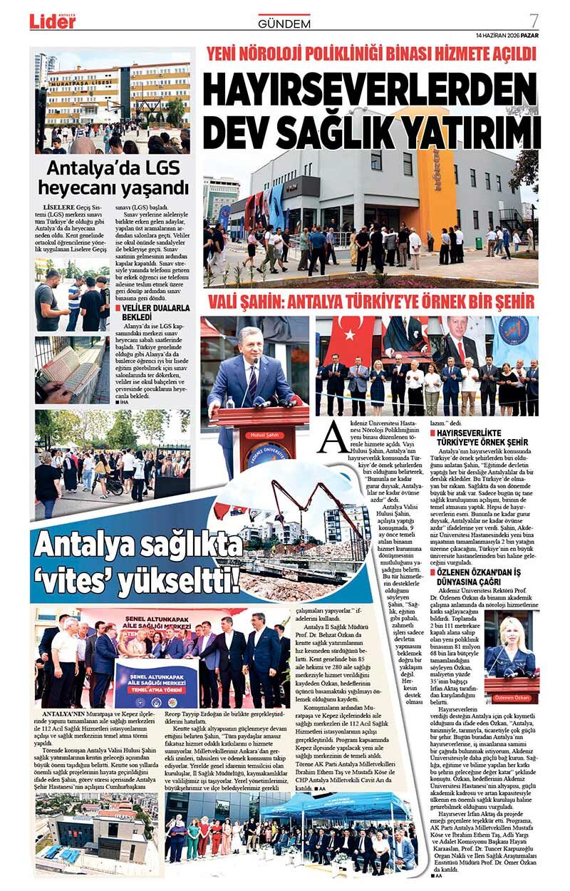 14 H A Z İ R A N 2026 L İ D E R G A Z E T E A N T A L Y A 7