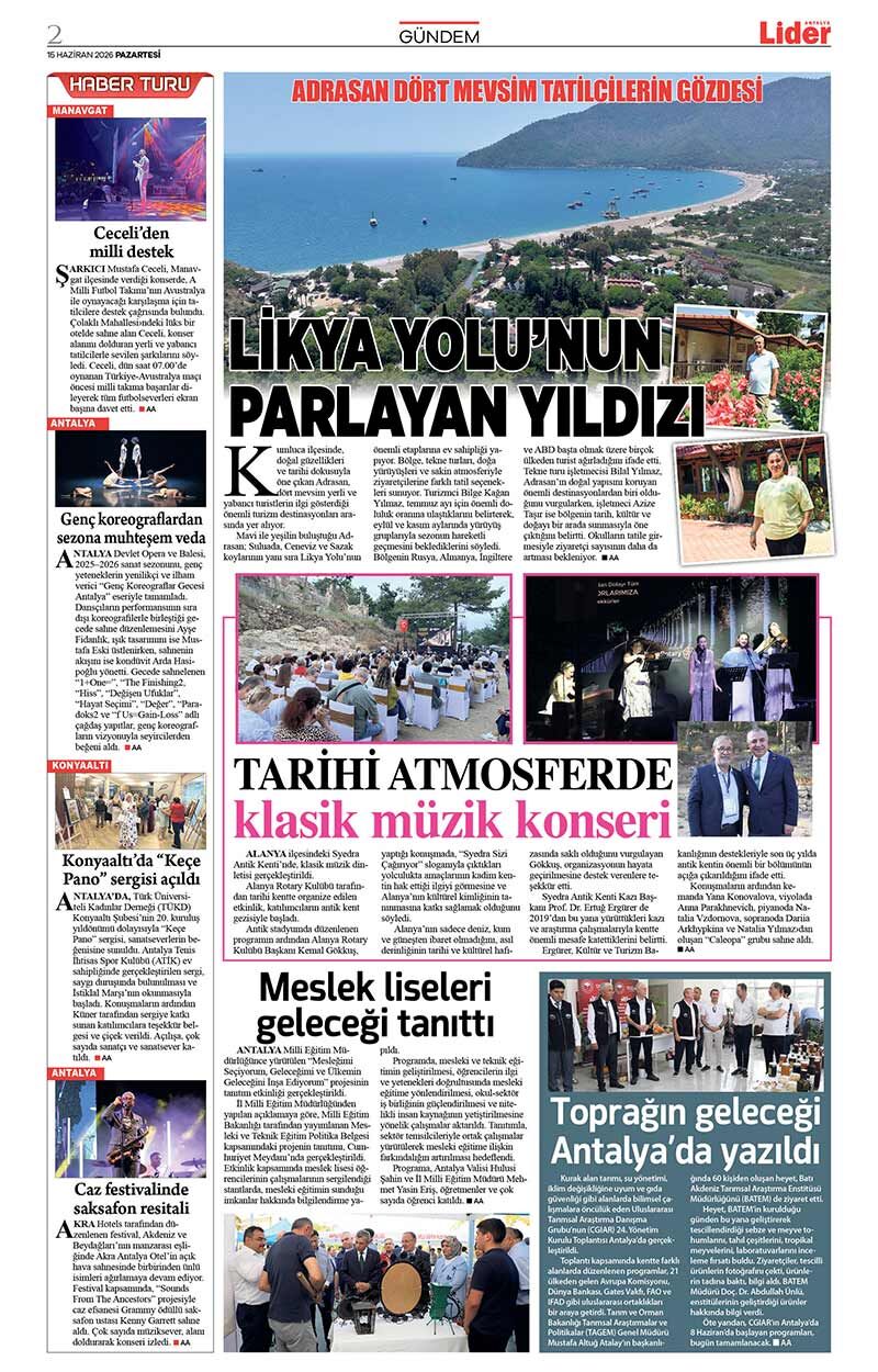15 H A Z İ R A N 2026 L İ D E R G A Z E T E A N T A L Y A 2