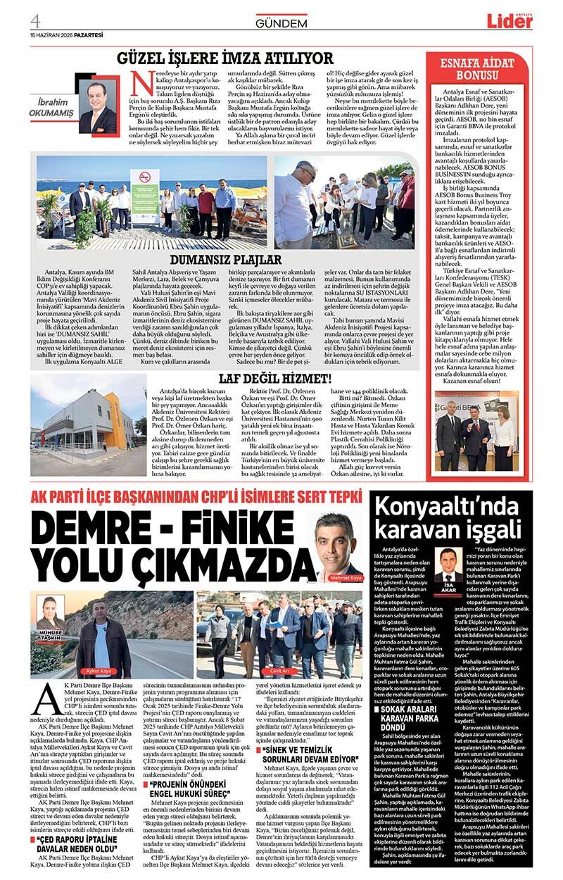 15 H A Z İ R A N 2026 L İ D E R G A Z E T E A N T A L Y A 4