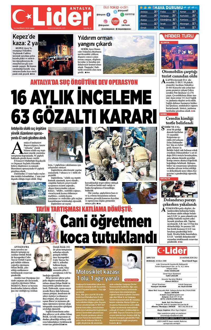 16 H A Z İ R A N 2026 L İ D E R G A Z E T E A N T A L Y A 3