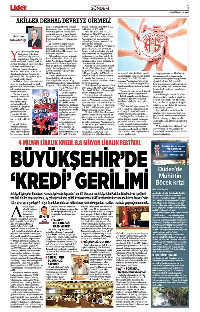 16 H A Z İ R A N 2026 L İ D E R G A Z E T E A N T A L Y A 5