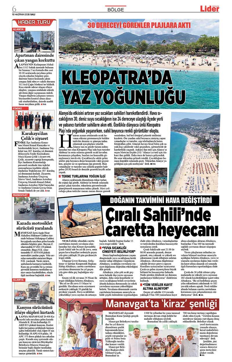 16 H A Z İ R A N 2026 L İ D E R G A Z E T E A N T A L Y A 6