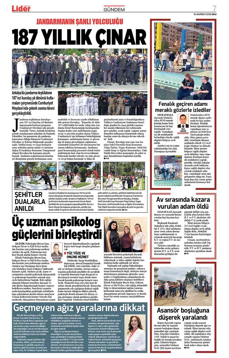 16 H A Z İ R A N 2026 L İ D E R G A Z E T E A N T A L Y A 7