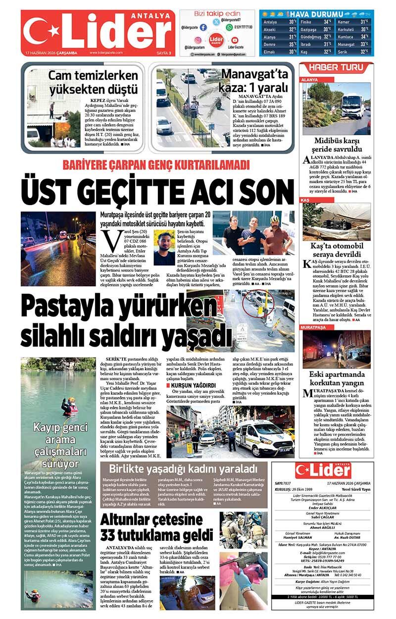 17 H A Z İ R A N 2026 L İ D E R G A Z E T E A N T A L Y A 3