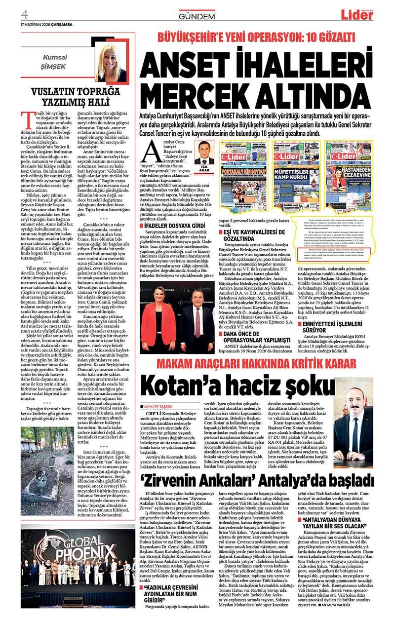 17 H A Z İ R A N 2026 L İ D E R G A Z E T E A N T A L Y A 4