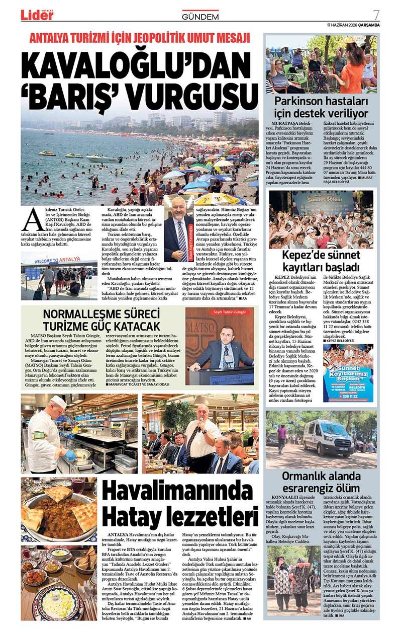 17 H A Z İ R A N 2026 L İ D E R G A Z E T E A N T A L Y A 7